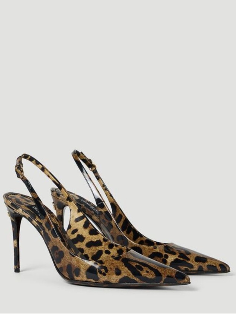 Dolce & Gabbana Polished Calfskin Slingbacks with Leopard Animal Print NEW 39